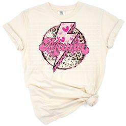 A pink heart with a lightning bolt and the word mama in a cute, girly style.