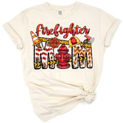 Western style firefighter mom floral and badge art with Mother’s Day theme.