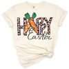 Hand drawn happy Easter pink leopard with a cute bunny in a playful spring design.