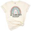 A colorful rainbow with blush leopard and cheetah print surrounding veterinary nurse themed art.
