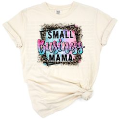 A stylish leopard print with the words Small Business Mama in bold script.