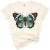 A butterfly design with inspirational Bible verse and floral accents in a cheerful style.