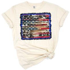 Rustic American flag with cowhide pattern on a distressed background.