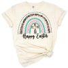 A colorful Easter rainbow with cheetah pattern, floral accents, and a decorative cross.