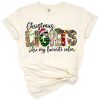 A design featuring colorful string lights and a decorated Christmas tree.