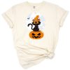A cute and funny Halloween cat design with playful style for kids.