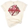 A red heart with a lightning bolt, combined with a playful teacher theme for Valentine’s Day.