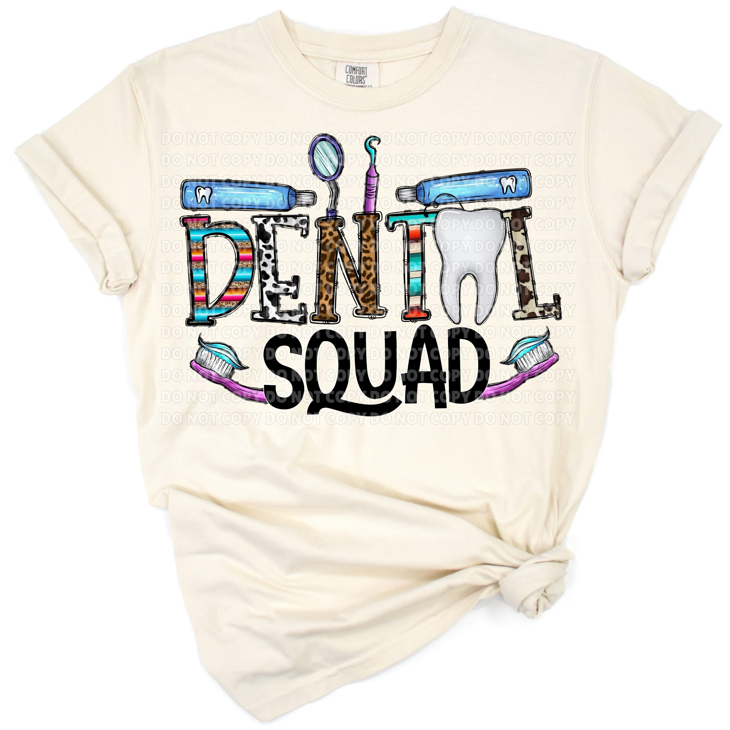 A playful illustration featuring cartoon teeth and dental-themed graphics.