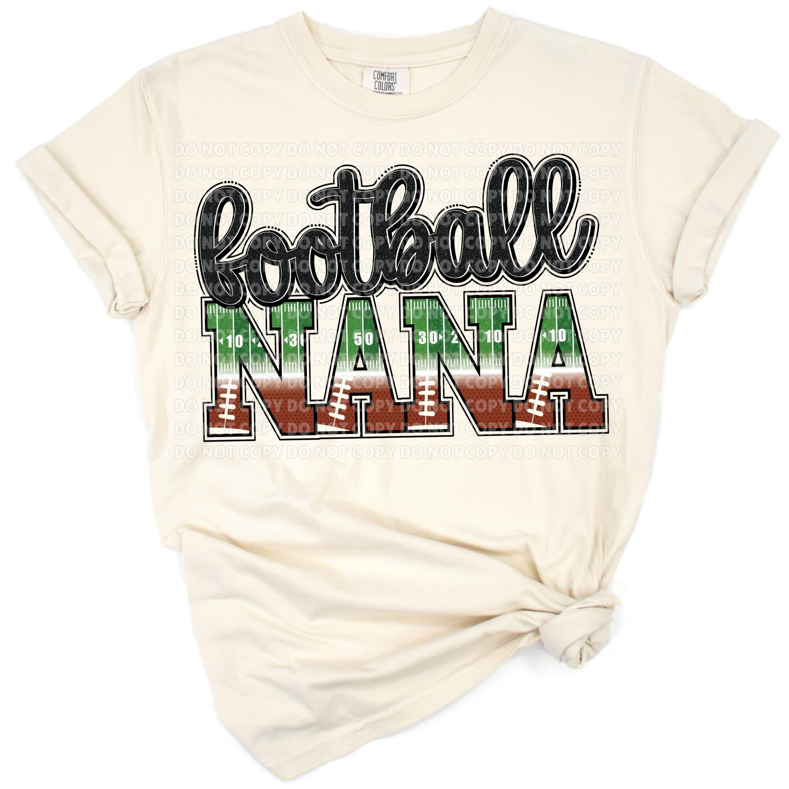 A playful design with the word Nana in bold football field lettering and sporty accents.