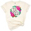 A boho watercolor floral design with an inspirational Christian faith message.