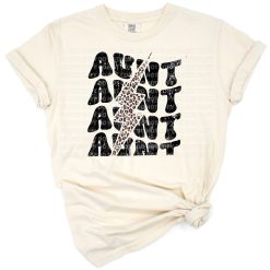 A leopard and cheetah print lightning bolt design with the word aunt in bold letters.