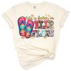 Retro summer design with flip flops and playful text in cheerful colors.