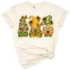 A cute watercolor garden gnome surrounded by bright sunflowers.