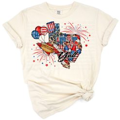 A rustic Texas state shaped American flag with distressed vintage patriotic style.