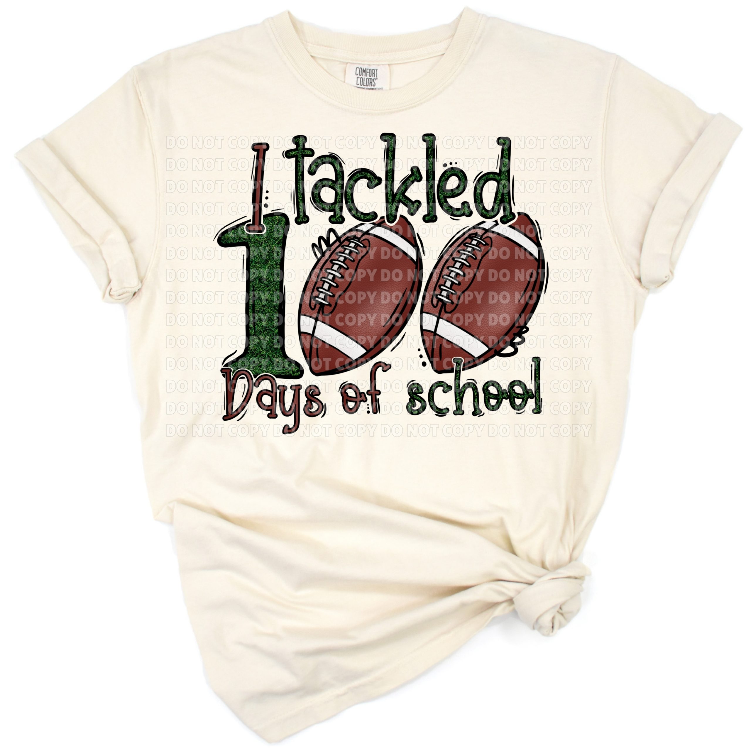 Cartoon football bouncing next to bold 100 days of school lettering