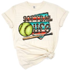 Artistic softball design with western, leopard, and serape patterns.