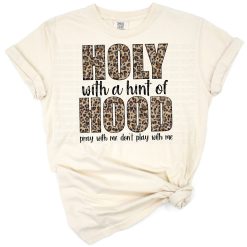 Leopard print with bold faith-inspired text in a grunge retro style.