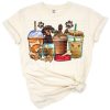 A playful western dog surrounded by coffee cups and stylish southwestern motifs.