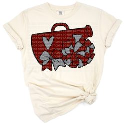 Cheerleading design in maroon and silver with bold text and spirit motifs.