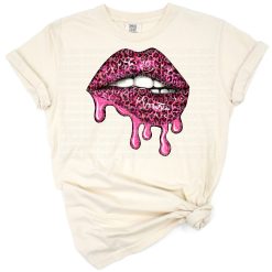 Illustration of lips with pink leopard print in a western-inspired style.