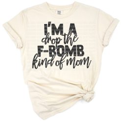 A bold humorous mom quote with grunge style lettering and playful accents.