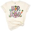 Cartoon Easter bunny in hip hop streetwear with playful holiday decorations.