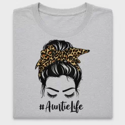 Auntie Life Leopard Messy Bun DTF Transfer