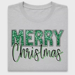 Merry Christmas Green Sequin DTF Transfer