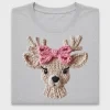Faux Yarn Reindeer Pink Bow DTF Transfer