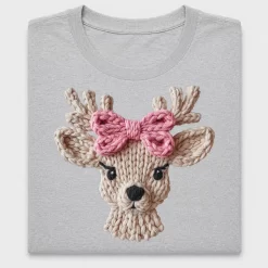 Faux Yarn Reindeer Pink Bow DTF Transfer