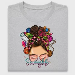 Sewing Life Bun Girl DTF Transfer