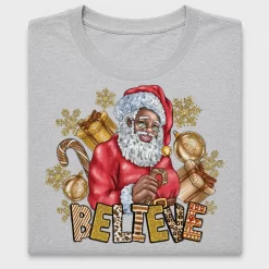 Believe Black Santa Christmas DTF Transfer