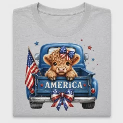 Patriotic Highland Cow DTF Transfer