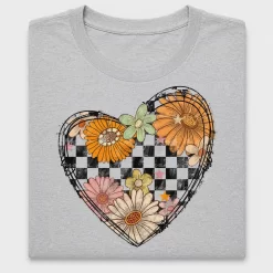 Retro Checkered Heart Floral DTF Transfer