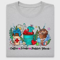 Nurse Coffee Scrubs Rubber Gloves DTF Transfer