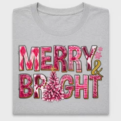 Merry & Bright Pink Christmas DTF Transfer