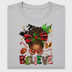 Christmas Believe Afro Messy Bun DTF Transfer