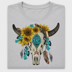 Boho Bull Skull Sunflower DTF Transfer