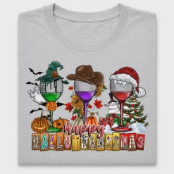 Happy Hallothanksmas Wine DTF Transfer