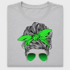 Messy Bun Girl Green Polka Dot DTF Transfer