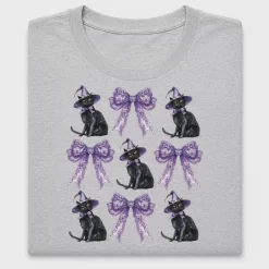 Witchy Black Cat Purple Bow DTF Transfer