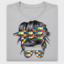 Autism Awareness Messy Bun DTF Transfer