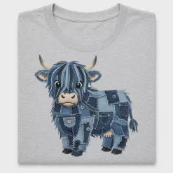 Denim Patchwork Highland Cow DTF Transfer
