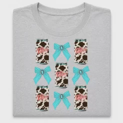 Turquoise Gingham Bows & Cow Print DTF Transfer