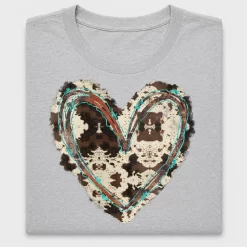 Cowhide Heart Turquoise Cross DTF Transfer