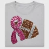 Pink Ribbon Football Sequin DTF Transfer