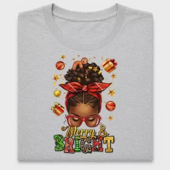 Merry & Bright Afro Messy Bun DTF Transfer