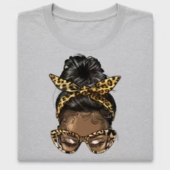 Black Woman Messy Bun Leopard DTF Transfer