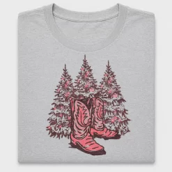 Western Cowgirl Boots Pink Christmas Trees DTF Transfer