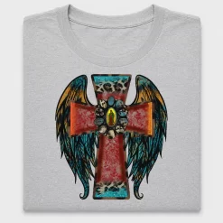 Western Cross DTF Transfer With Angel Wings